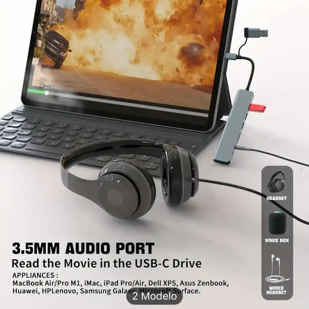 Adaptador Multipuerto Usb O Tipo C Con 8 Puertos Hdmi 4k,2 Usb 3.0, Sd/tf, Carga Pd, Audio Para Macbook, Ipad Pro, Dell, Hp, Laptops