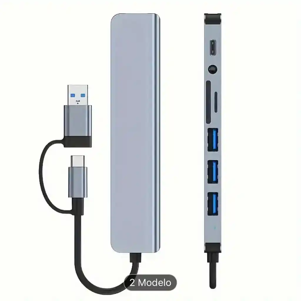 Adaptador Multipuerto Usb O Tipo C Con 8 Puertos Hdmi 4k,2 Usb 3.0, Sd/tf, Carga Pd, Audio Para Macbook, Ipad Pro, Dell, Hp, Laptops