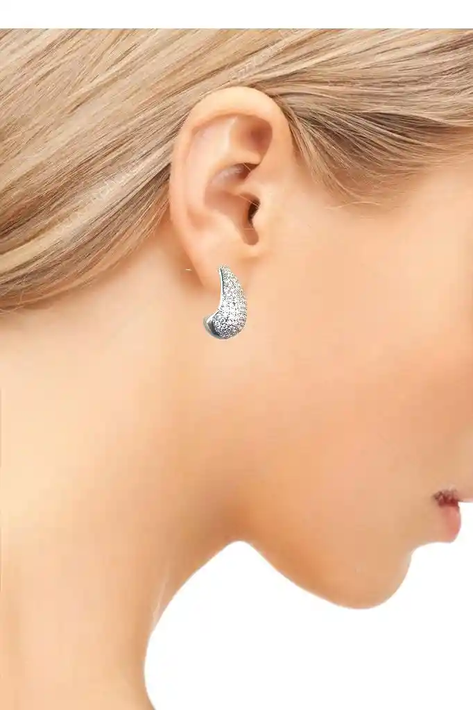 Arete En Acero Inoxidable Con Zircones, Aretes De Acero Gota Inoxidable, Joyería Femenina, Arete Gota Acero - Candongas En Acero Zircones