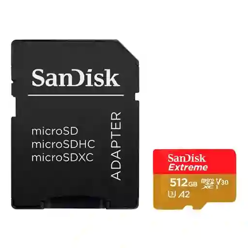 Tarjeta Micro Sdxc 512gb Sandisk Extreme, 4k, U3, A2, 190mb/s