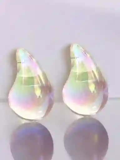 Arete De Gota Mediana Tornasol En Cristal Plastico, Aretes De Gota, Joyería Femenina, Arete Gota Cristal