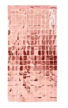 Cortina Metalizada En Cuadros Para Decoración De Fiestas Oro Rosa