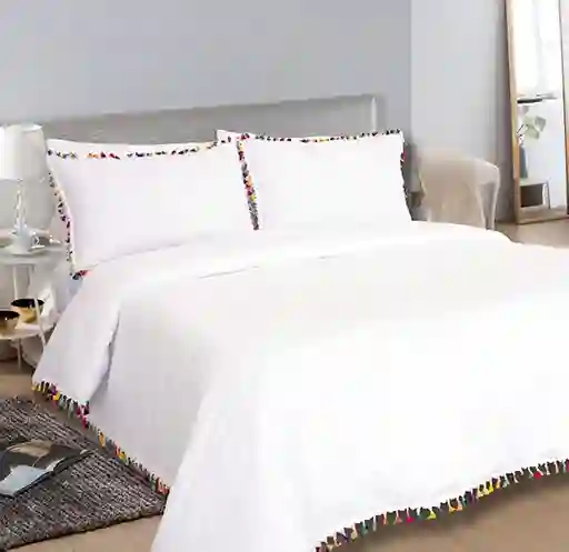 Duvet Tassel Blanco Cama King 250 Hilos