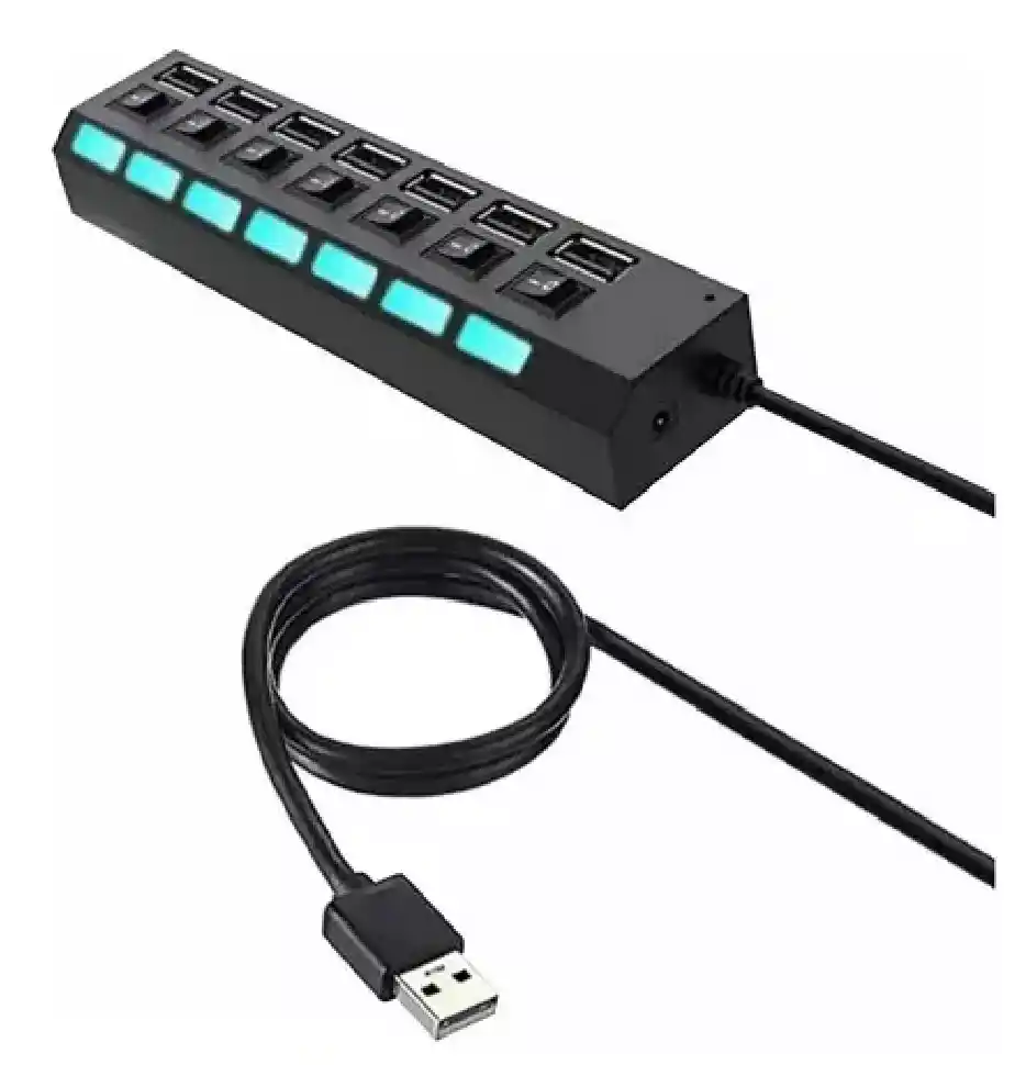 Hub Extensión Usb 2.0 7 Puertos Con Switch Led Pc Laptop