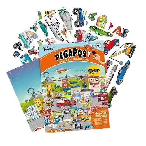 Set Educativo Pegapost Medios De Transporte Con Stickers Niños