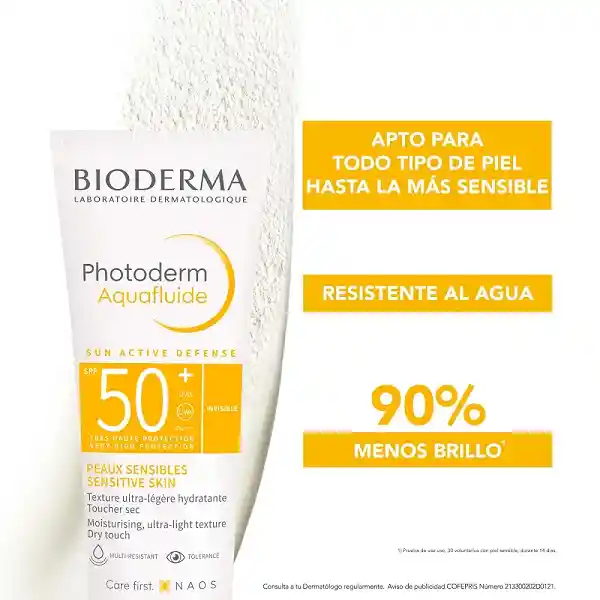 Protector Solar Bioderma Piel Sensible Photoderm Aquafluido Spf 50+ Tono Claro 40 Ml