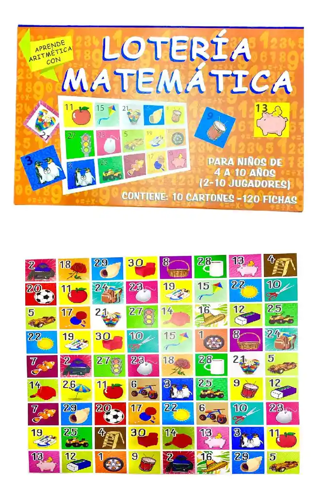 Loteria Didactica Matematicas Para Niños Didáctico 10 Cartones