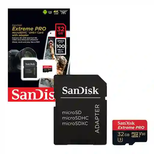 Memoria Micro Sd Sandisk Extreme Pro Especial Para Camara 32gb U3, 4k Original
