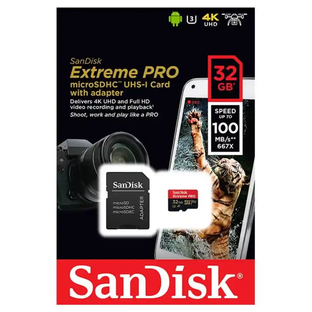 Memoria Micro Sd Sandisk Extreme Pro Especial Para Camara 32gb U3, 4k Original