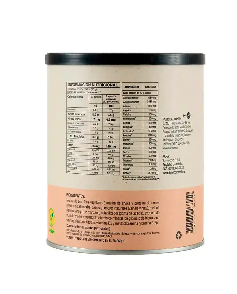 Proteina Veggie Powder Creamy Vanilla Savvy 360 Gr