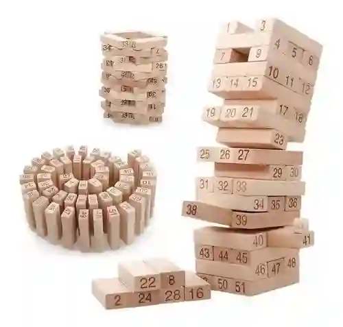 Jenga Tipo Torre Pequeña Madera Bloques 48pc Dados Juego Mesa