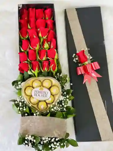 Caja De Rosas Con Chocolates