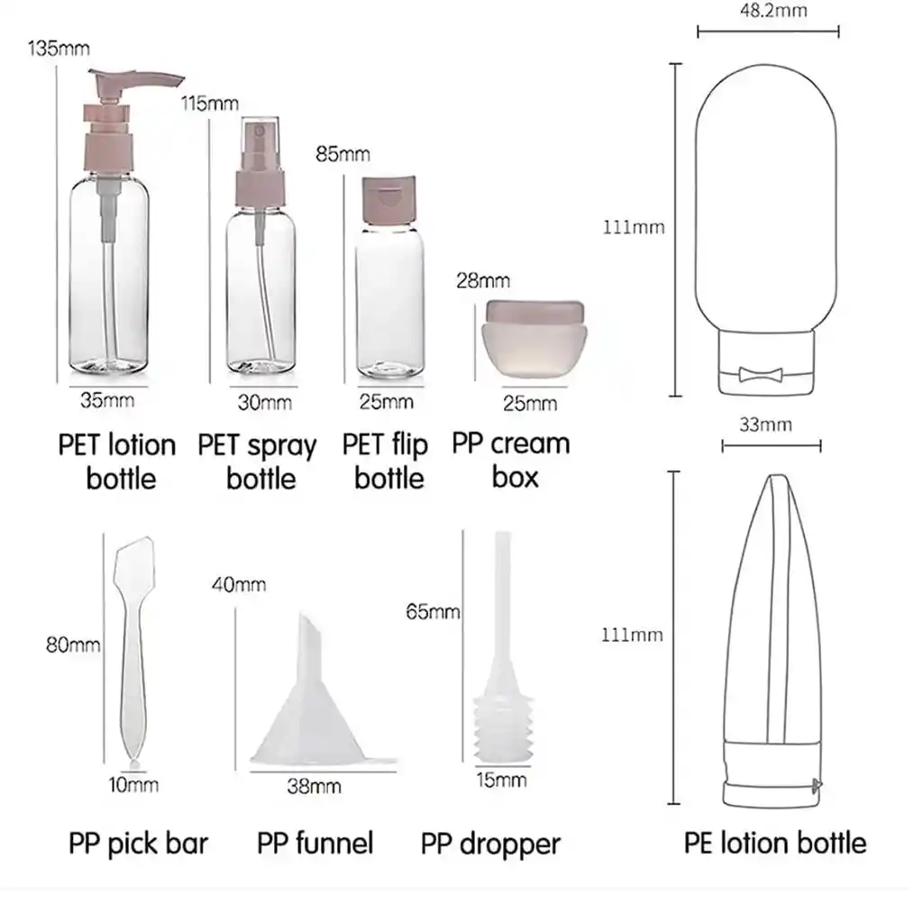 Kit X8 Envases Recargables Viajero Para Champú Jabón Cremas