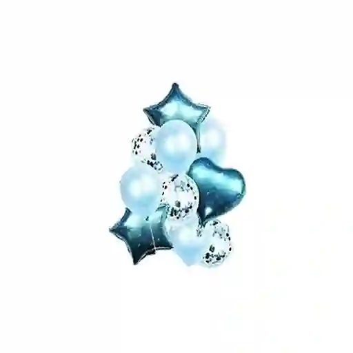 Set Globos X10 Pcs Metalizado Y Látex Con Confetti Azul Claro