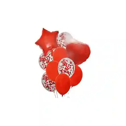 Set Globos X10 Pcs Metalizado Y Látex Con Confetti Rojo