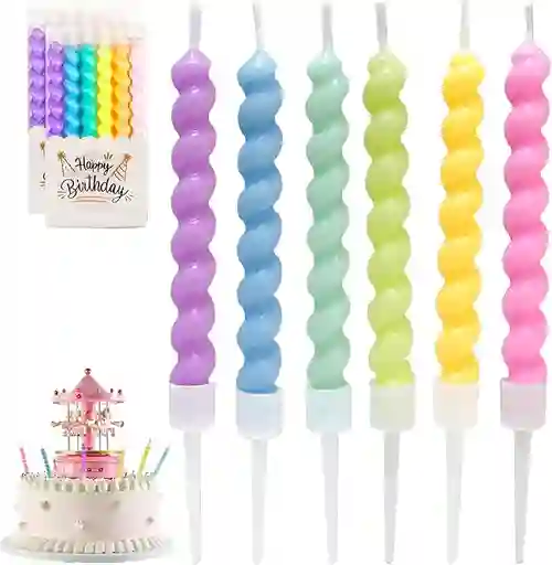 Velas En Espiral De Color Pastel Para Cumpleaños X6