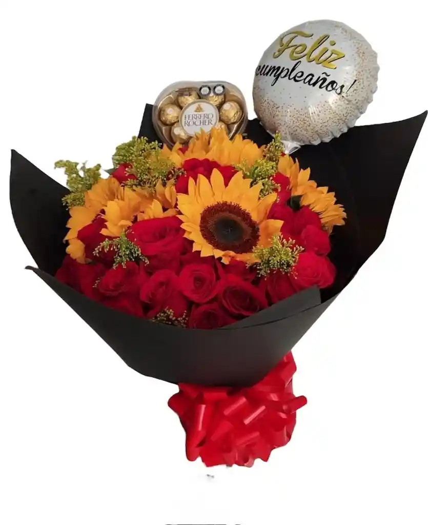 Detalle De Cumpleaños Rosas Y Girasoles