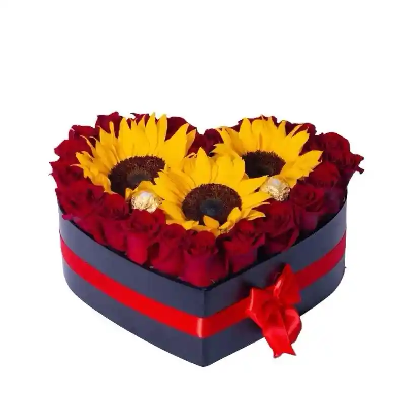 Corazon En Rosas Y Girasoles