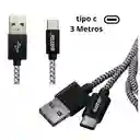 Cable Batri Usb A Tipo C 3 Metros 3.4a Carga Rapida