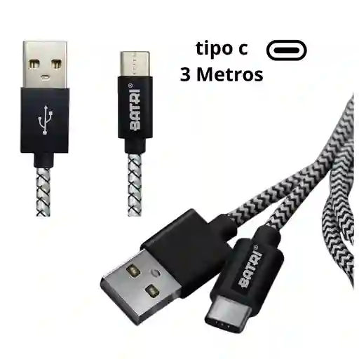 Cable Batri Usb A Tipo C 3 Metros 3.4a Carga Rapida