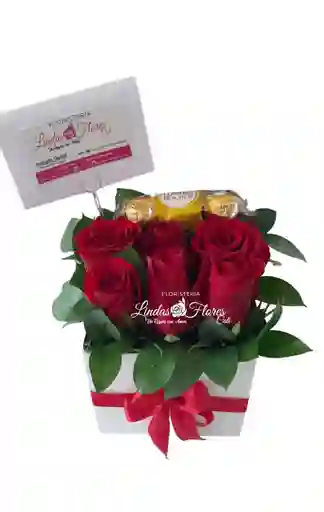 Cubo Rosas Y Chocolates