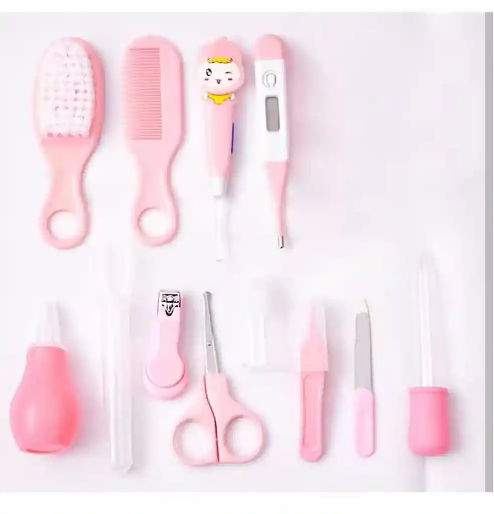 Kit De Higiene Cuidado Para Bebe 12 Pzas + Estuche Rosado