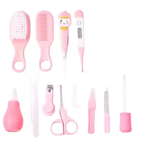 Kit De Higiene Cuidado Para Bebe 12 Pzas + Estuche Rosado