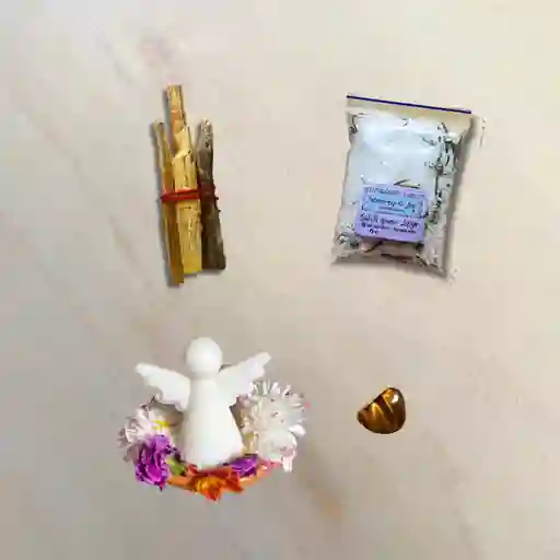 Kit Regalo: Armoniza Con Los 4 Elementos De La Mano De Los Arcangeles (vela, Cuarzo, Palo Santo Y Sal Marina)
