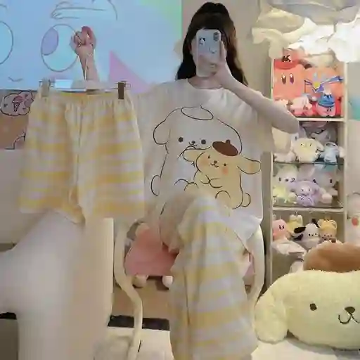 Pijama Tres Piezas Pompompurin Talla Única (camiseta + Pantalón + Short)