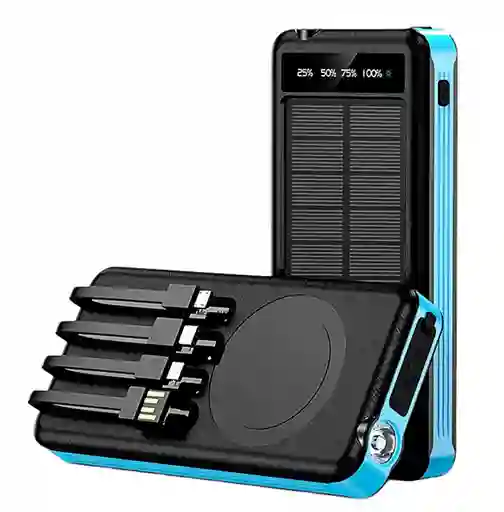 Power Bank Solar Con Linterna, De 10.000 Mah. Batería Portátil Para Celular