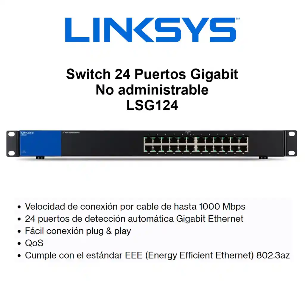 Switch Para Rack Ethernet Gigabit 24 Puertos Linksys Lgs124