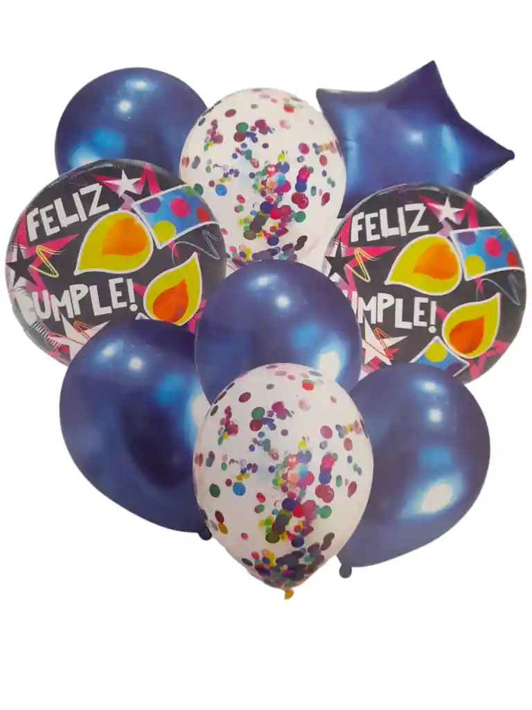 Globos De Feliz Cumple Color Azul Cromado Con Base Acrilica