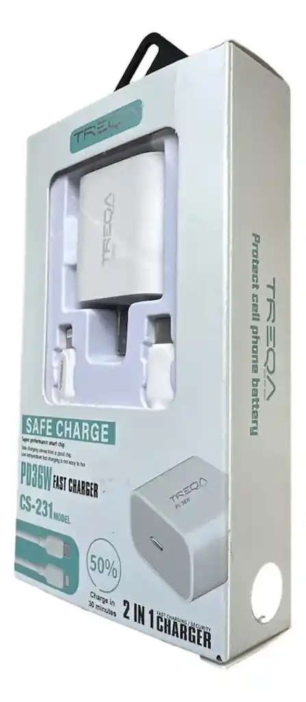 Cargador 36w Puerto Usb Tipo C A Cable Lightning 1.0 Mts.