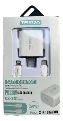 Cargador 36w Puerto Usb Tipo C A Cable Lightning 1.0 Mts.