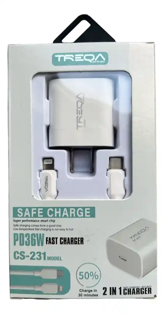 Cargador 36w Puerto Usb Tipo C A Cable Lightning 1.0 Mts.