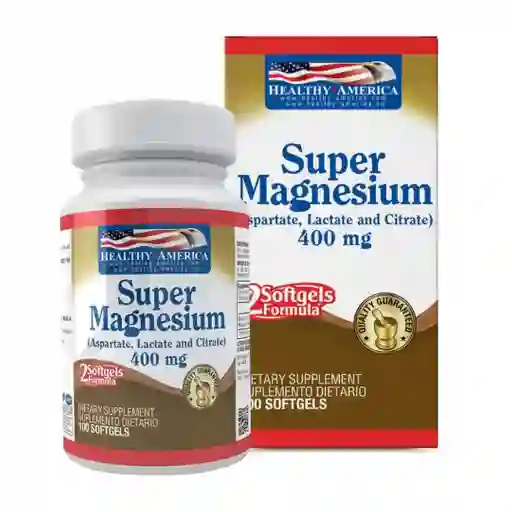 Magnesio Super Magnesium ( Aspartate - Lactate - Citrate ) 100 Softgels - Healthy America