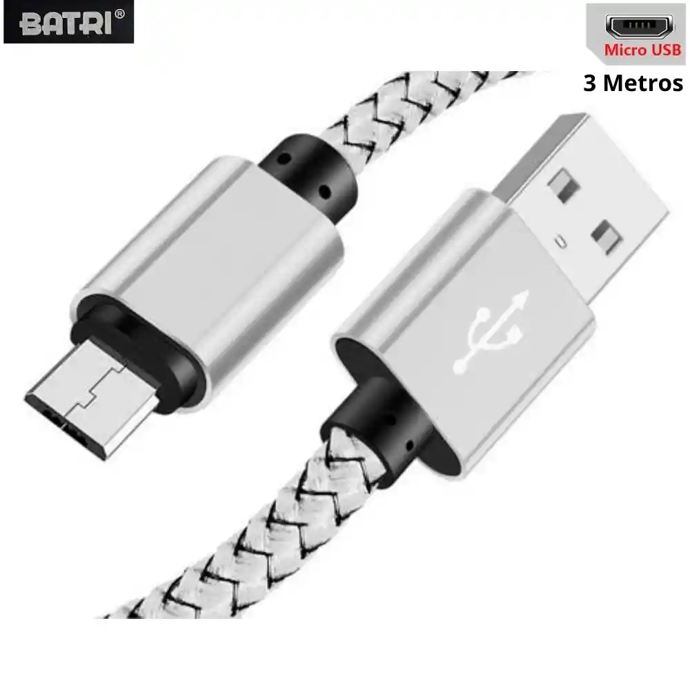 Cable Acordonado Usb A V8 3a Alta Calidad Batri 3 Metros Cu02