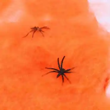 Telaraña En Algodón Naranja Halloween + 1 Araña Pequeña