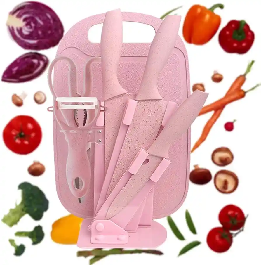 Set De Cuchillos X7 Con Tabla De Picar