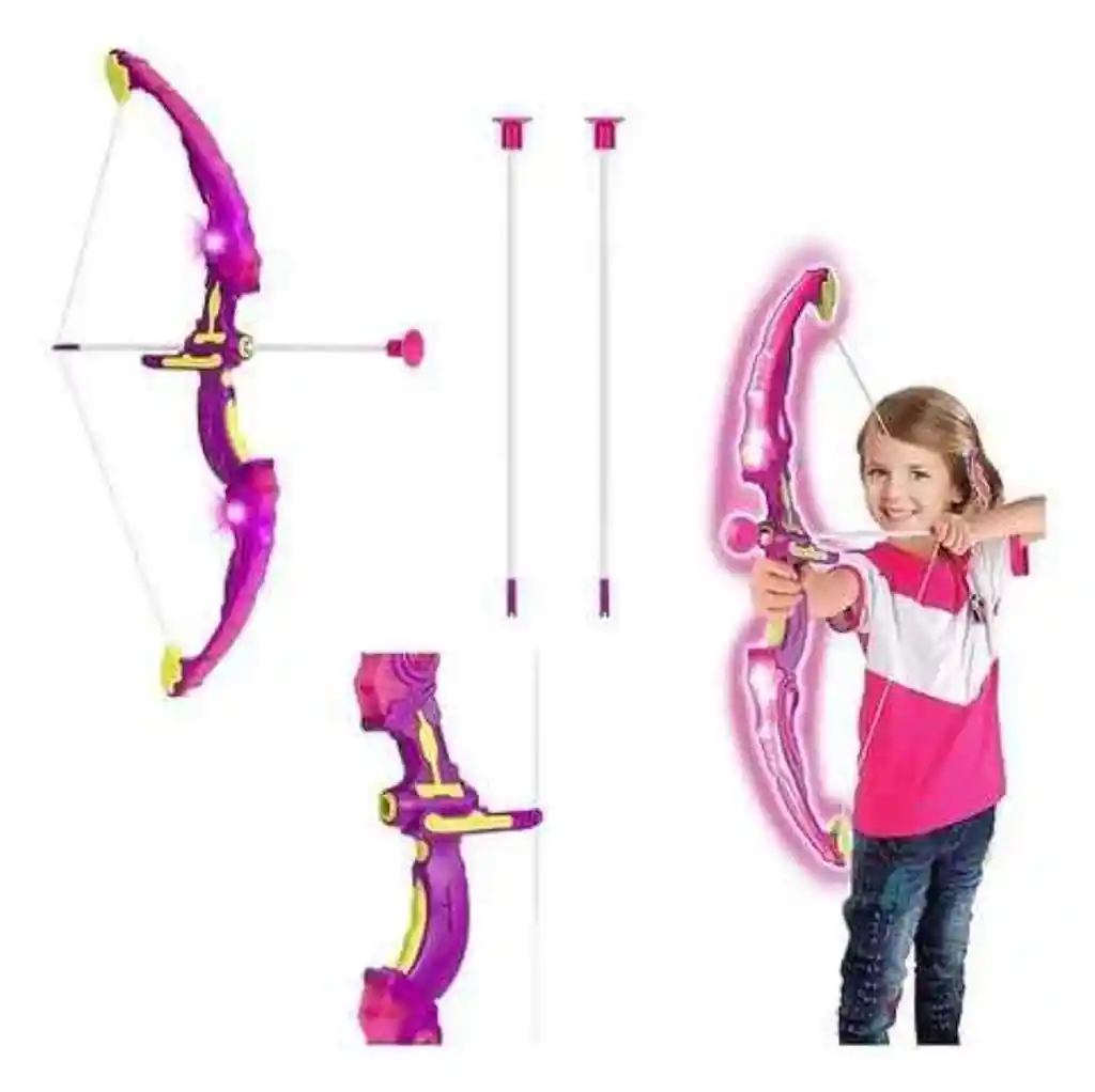 Juguete De Arco Y Flecha Para Niña Rosado Con Luces Rgb