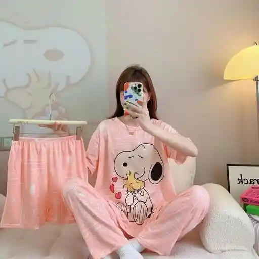 Pijama Tres Piezas Snoopy Talla Única (camiseta + Pantalón + Short)