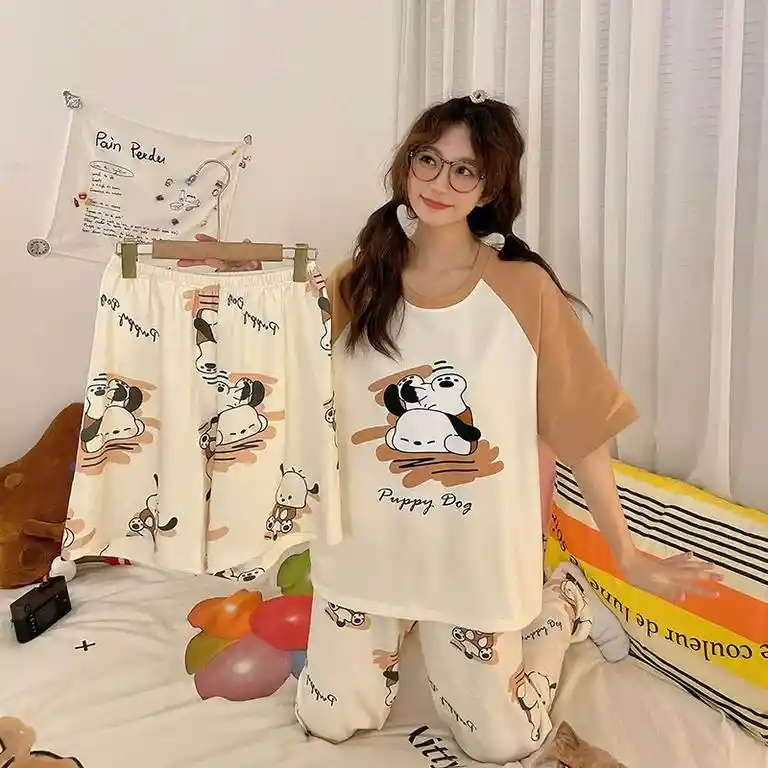 Pijama Tres Piezas Pochacco Talla Única (camiseta + Pantalón + Short)