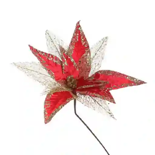 Flor Navideña Poinsetia 42x31cm Rojo-dorado