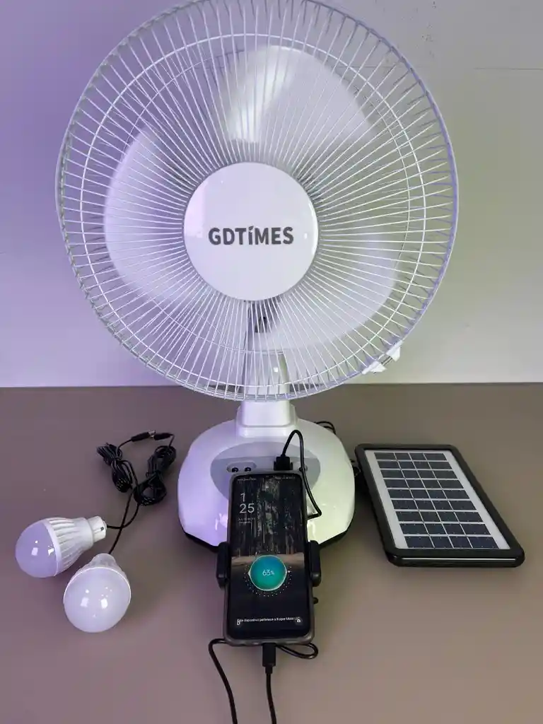 Abanico Ventilador Recargable De 12 Pulgadas Con Panel Solar
