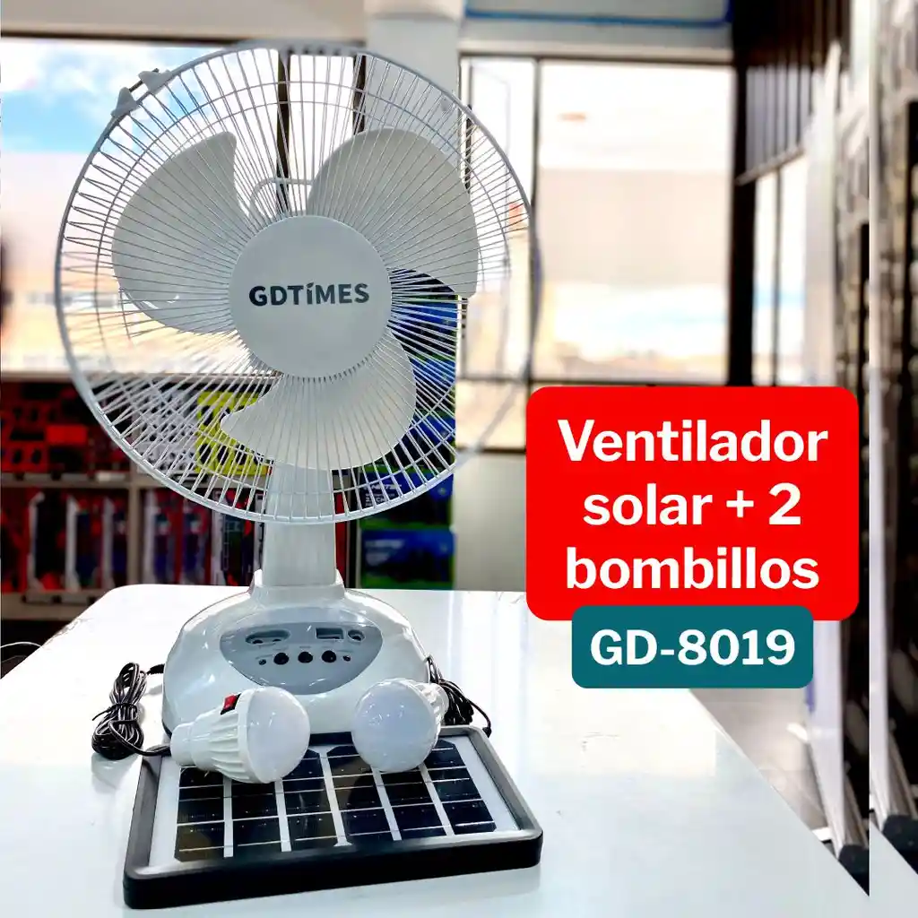 Abanico Ventilador Recargable De 12 Pulgadas Con Panel Solar