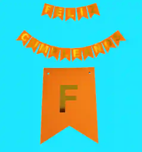 Letrero-banderin Feliz Cumpleaños Naranja Fosforescente Letras Doradas