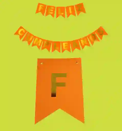 Letrero-banderin Feliz Cumpleaños Naranja Fosforescente Letras Doradas