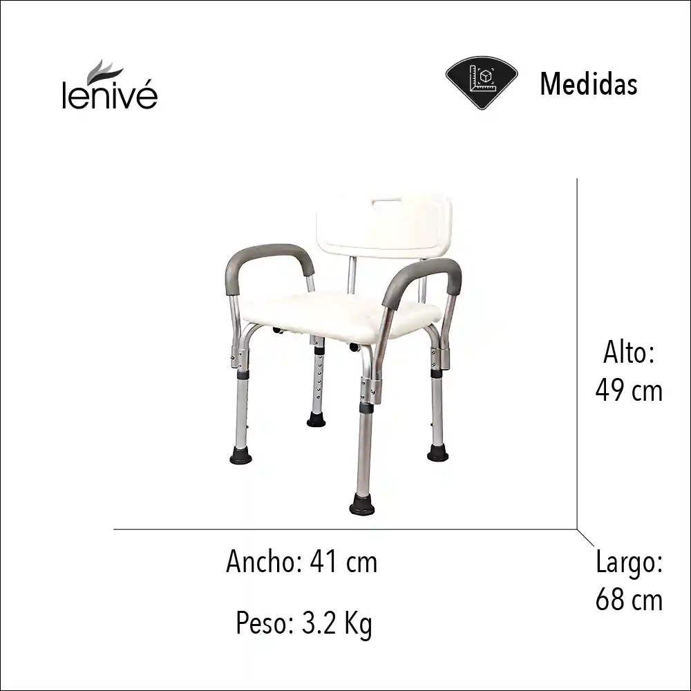 Silla De Baño Ducha Con Espaldar Y Poza Brazos Ajustable