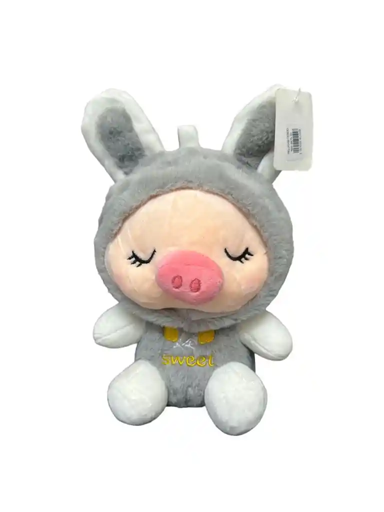 Peluche Cerdo Disfraz Conejo Sweet Gris 25 Cm