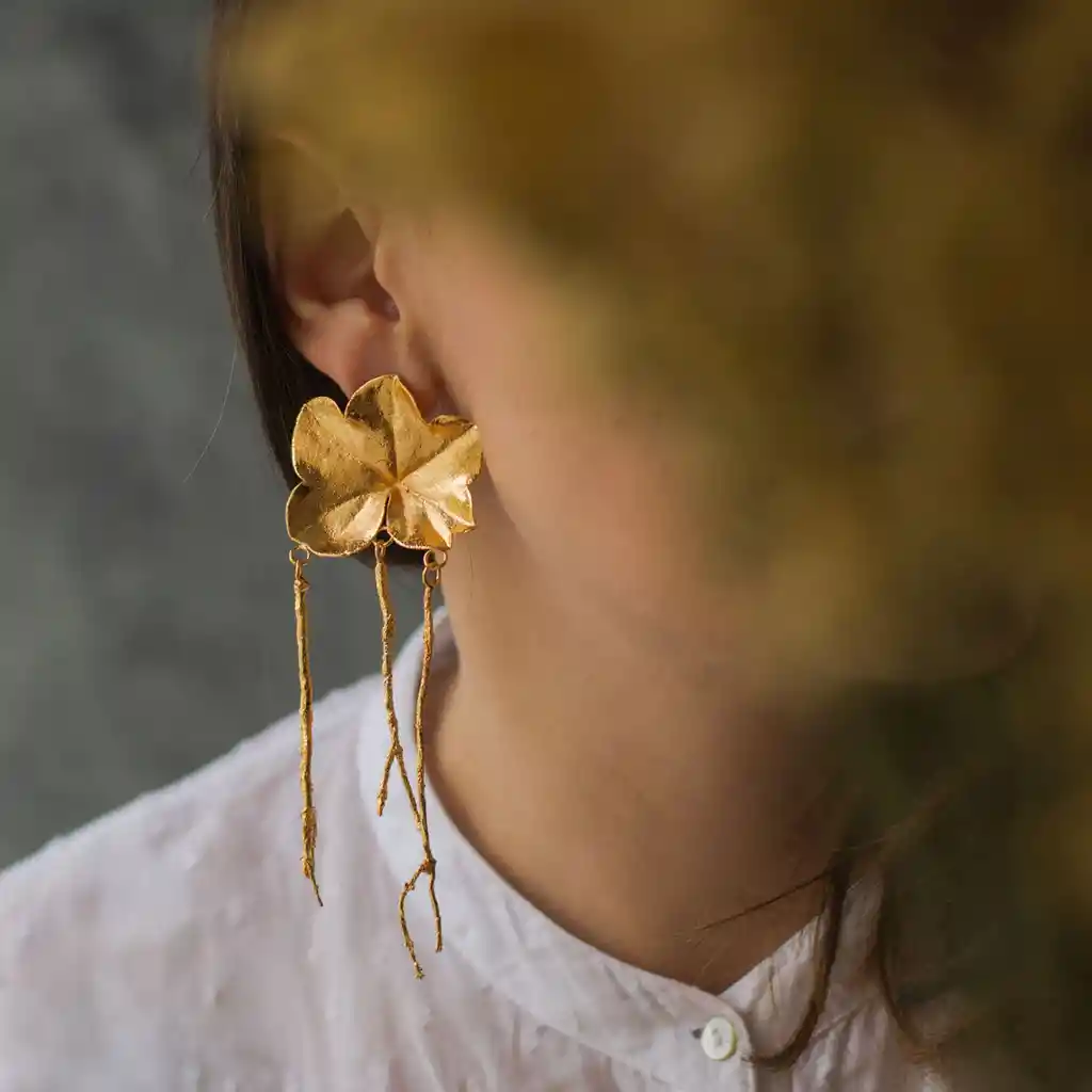 Aretes Largos Hoja Hiedra Ramitas De Pino